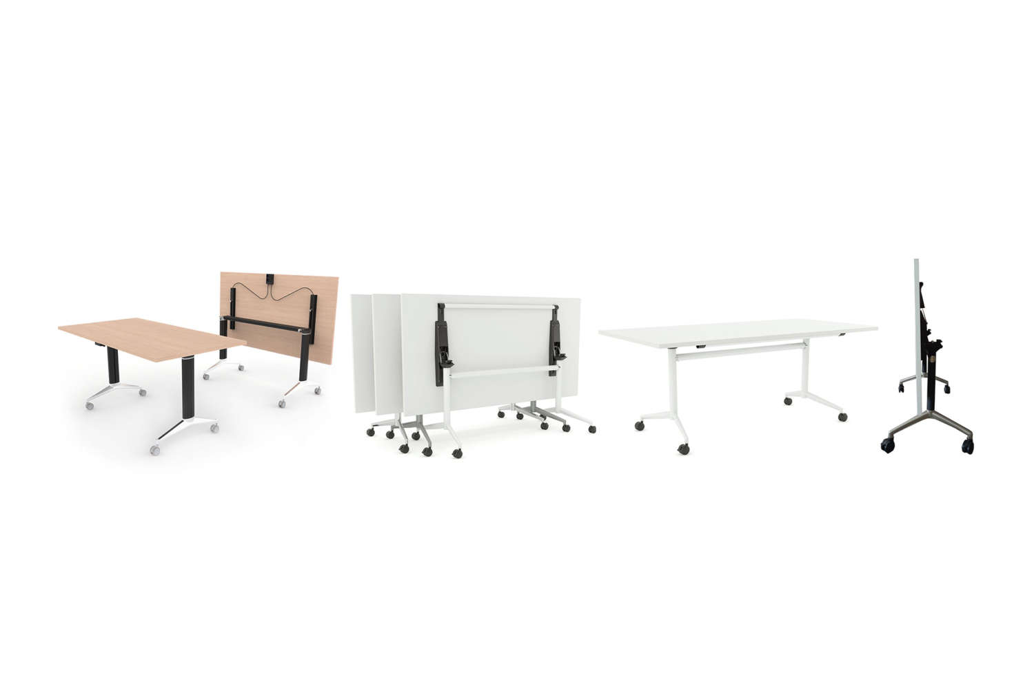 Foldable and wheeled office desks for easy transport
